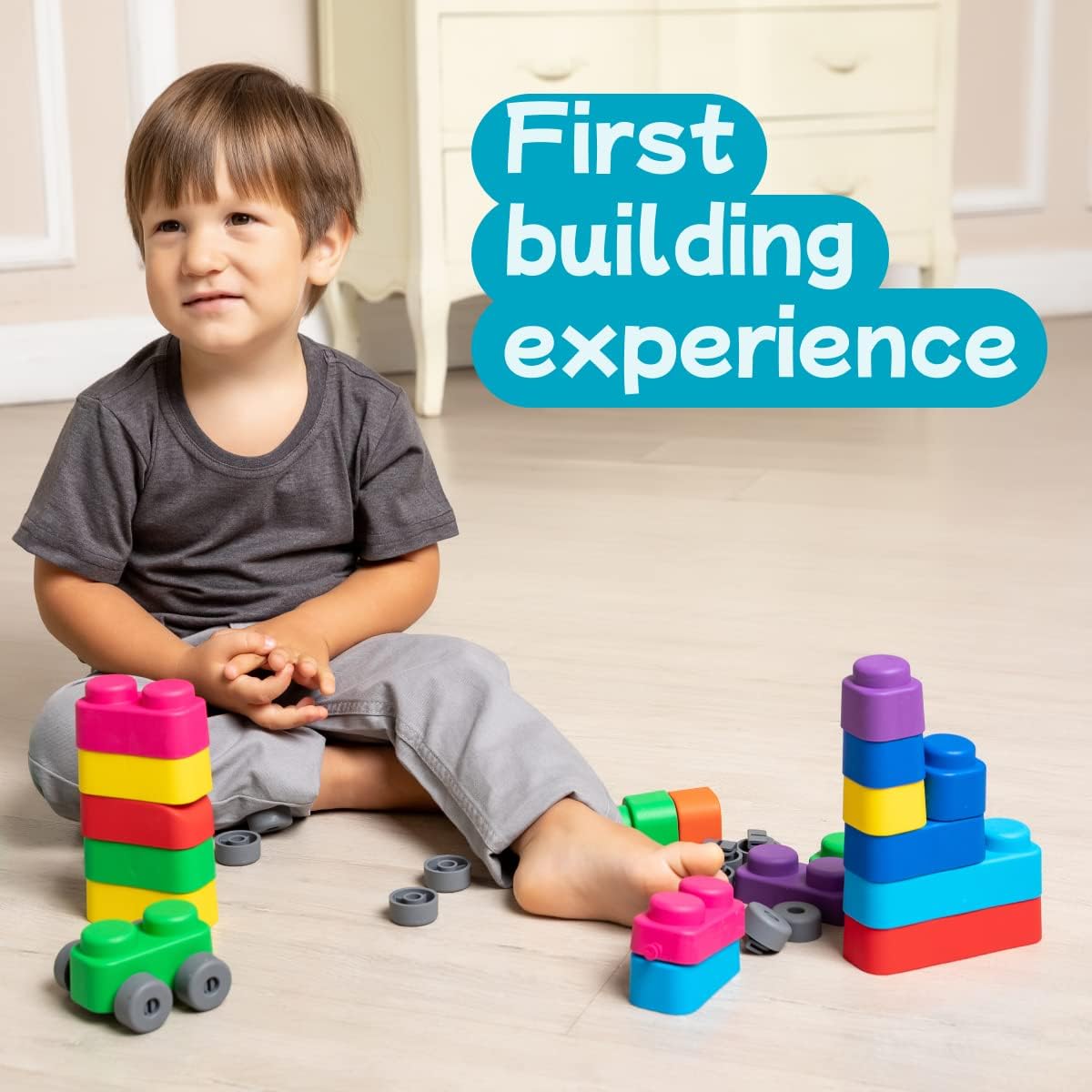 FarFarLand Multicolor Montessori Sorting & Stacking Toys 15 pcs + 12 wheels NEW