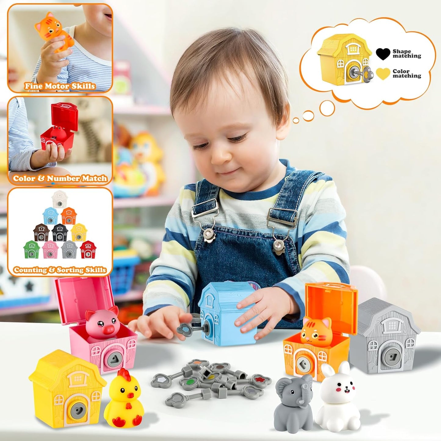Montessori Farm Animals Sorting & Stacking Toys 10 Piece Multicoloured NEW