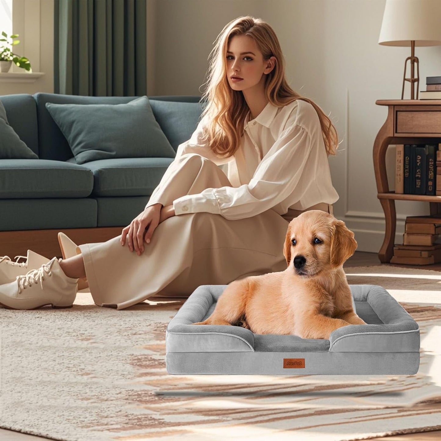 AUSCAT Orthopedic Beds Dog Bed Memory Foam Waterproof Gray Size 60x45x15 cm