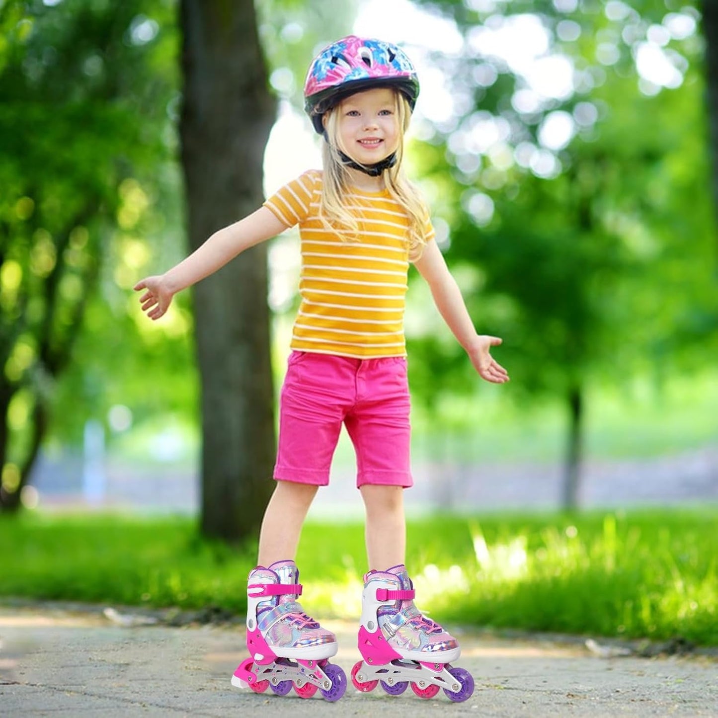 Nattork Kids Inline Skates Adjustable Butterfly & Flower Rose Large(5-8US) NEW