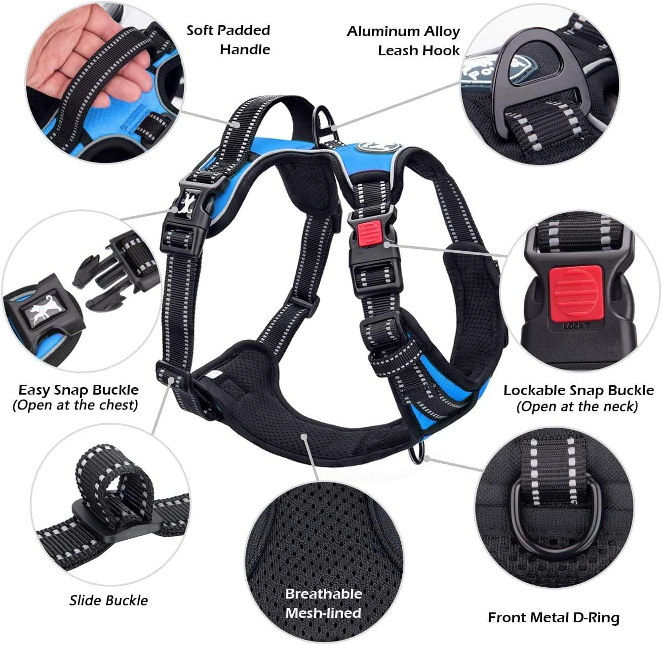 PoyPet Adjustable Blue Dog Vest Harness with Reflective Strips, Medium Size NEW
