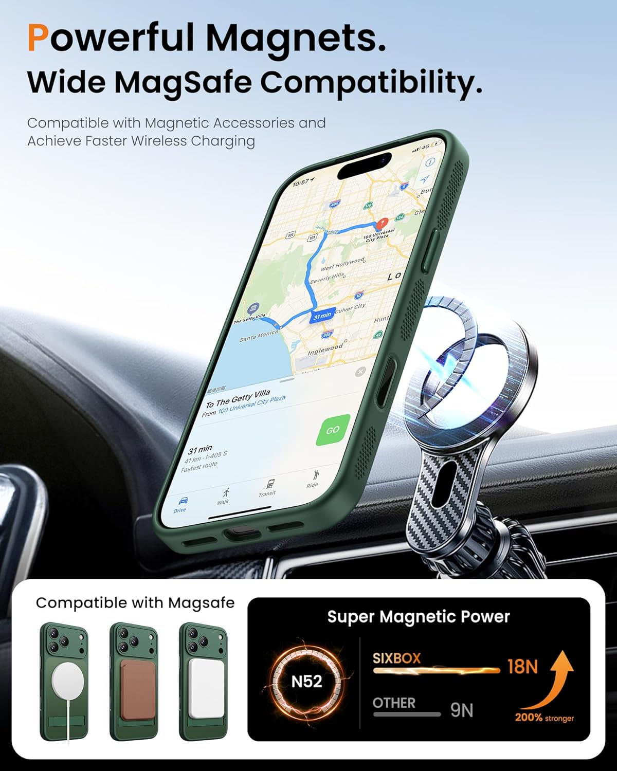 SIXBOX Magnetic Phone Case with Stand Camera Control Green for iPhone 17 Pro NEW