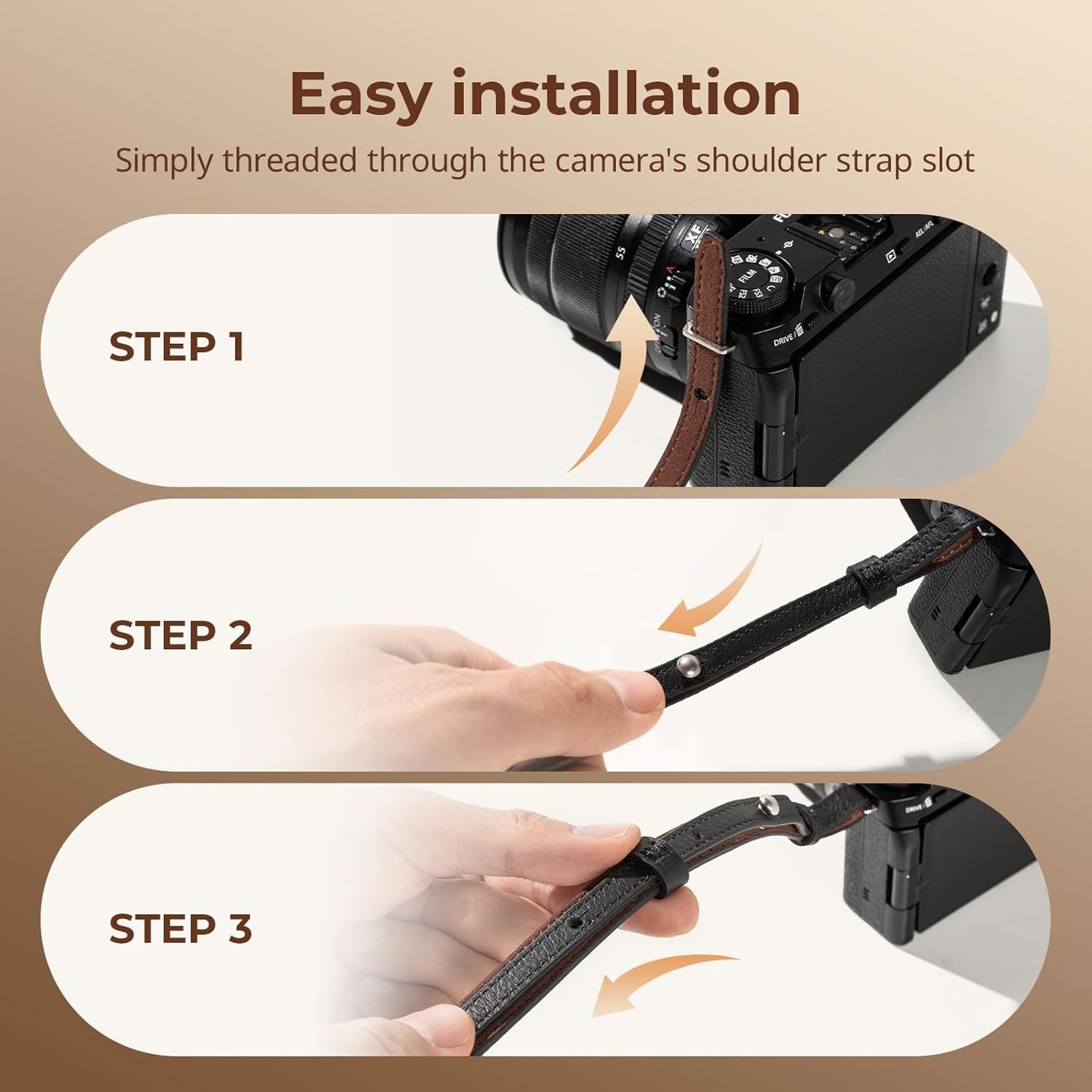 SMALLRIG Universal Leather Camera Shoulder Strap, Adjustable Black Strap NEW