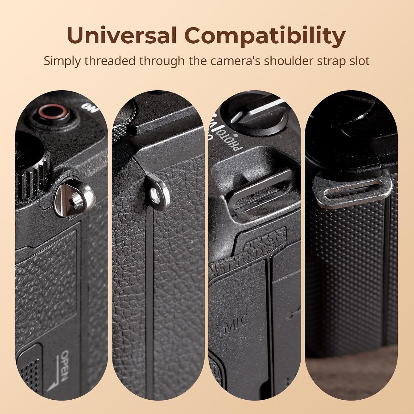 SMALLRIG Universal Leather Camera Shoulder Strap, Adjustable Black Strap NEW