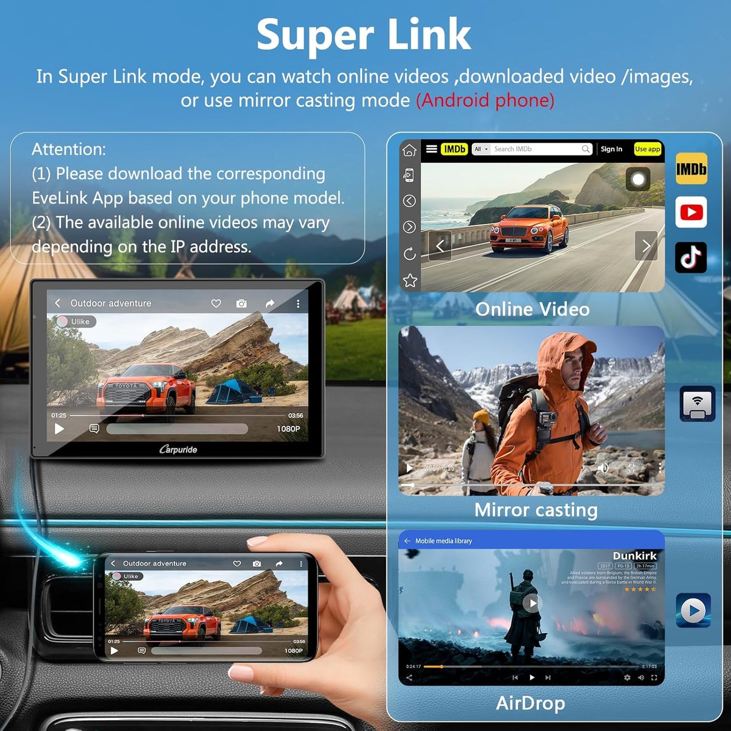 CARPURIDE Wireless Car Electronics Carplay & Android Auto Portable 9" Touch NEW