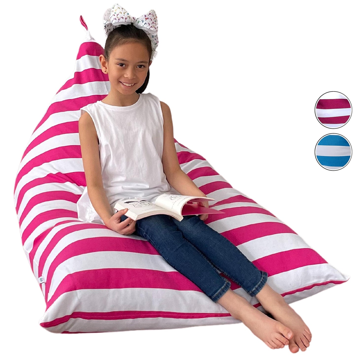 À Mes Petits Triangle Pink and White Stripes Extra Large Bean Bag Chair NEW