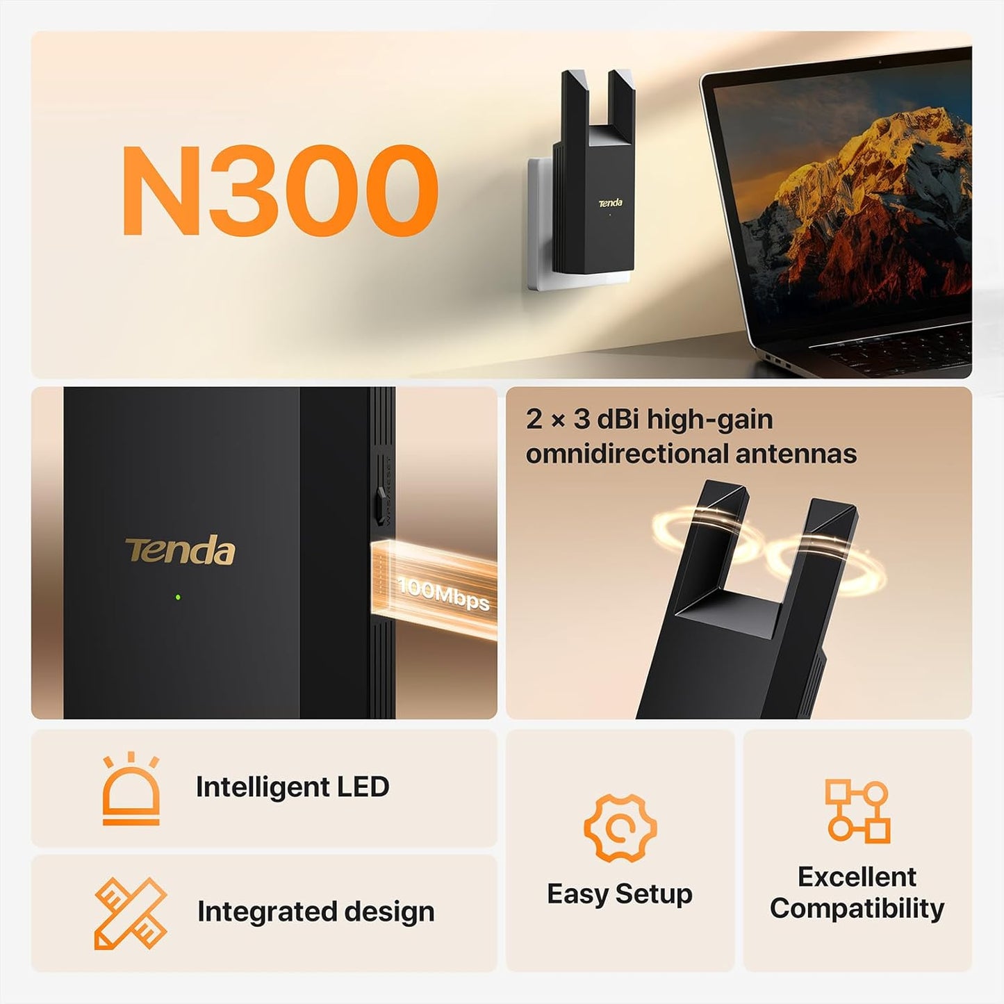 Tenda N300 WiFi Range Extender with Ethernet Port Coverage up to 120 m² DEMO