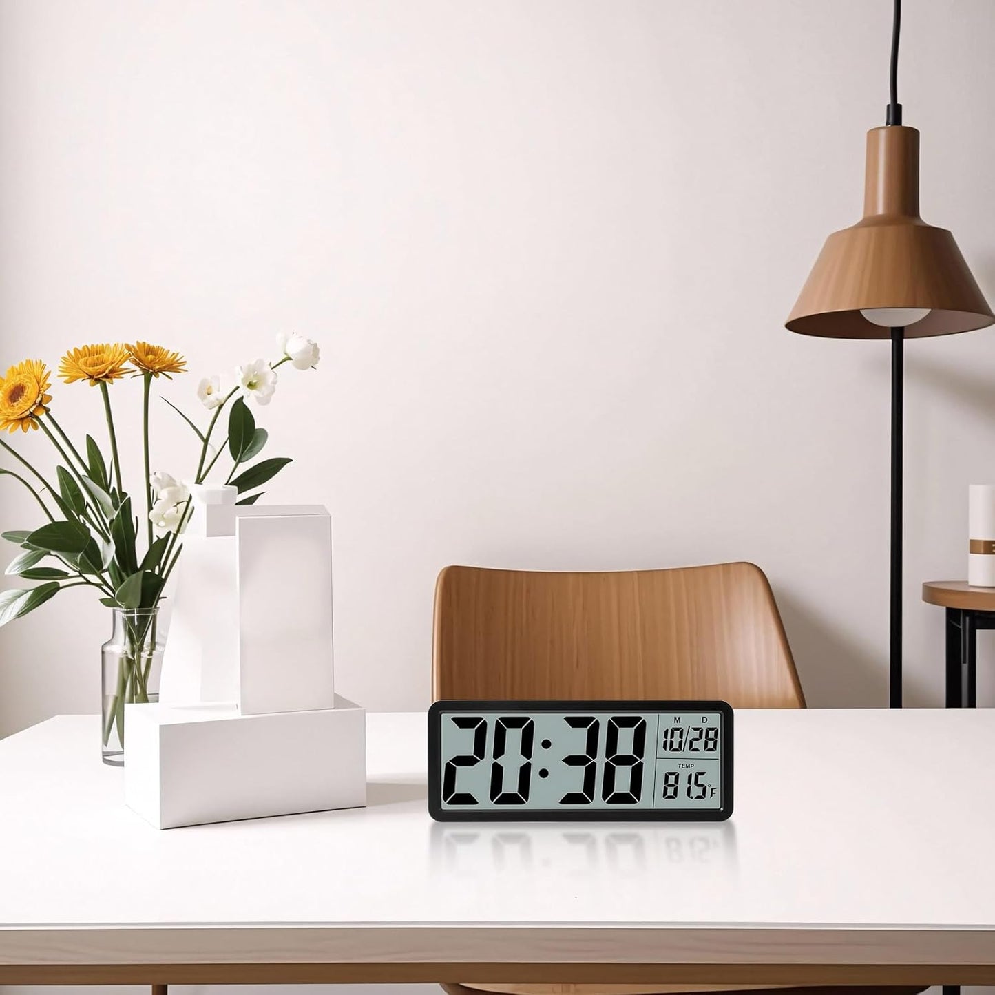 Digital Wall Clock with Large LED Temperature Display, Black 20.2 x 8 cm DEMO
