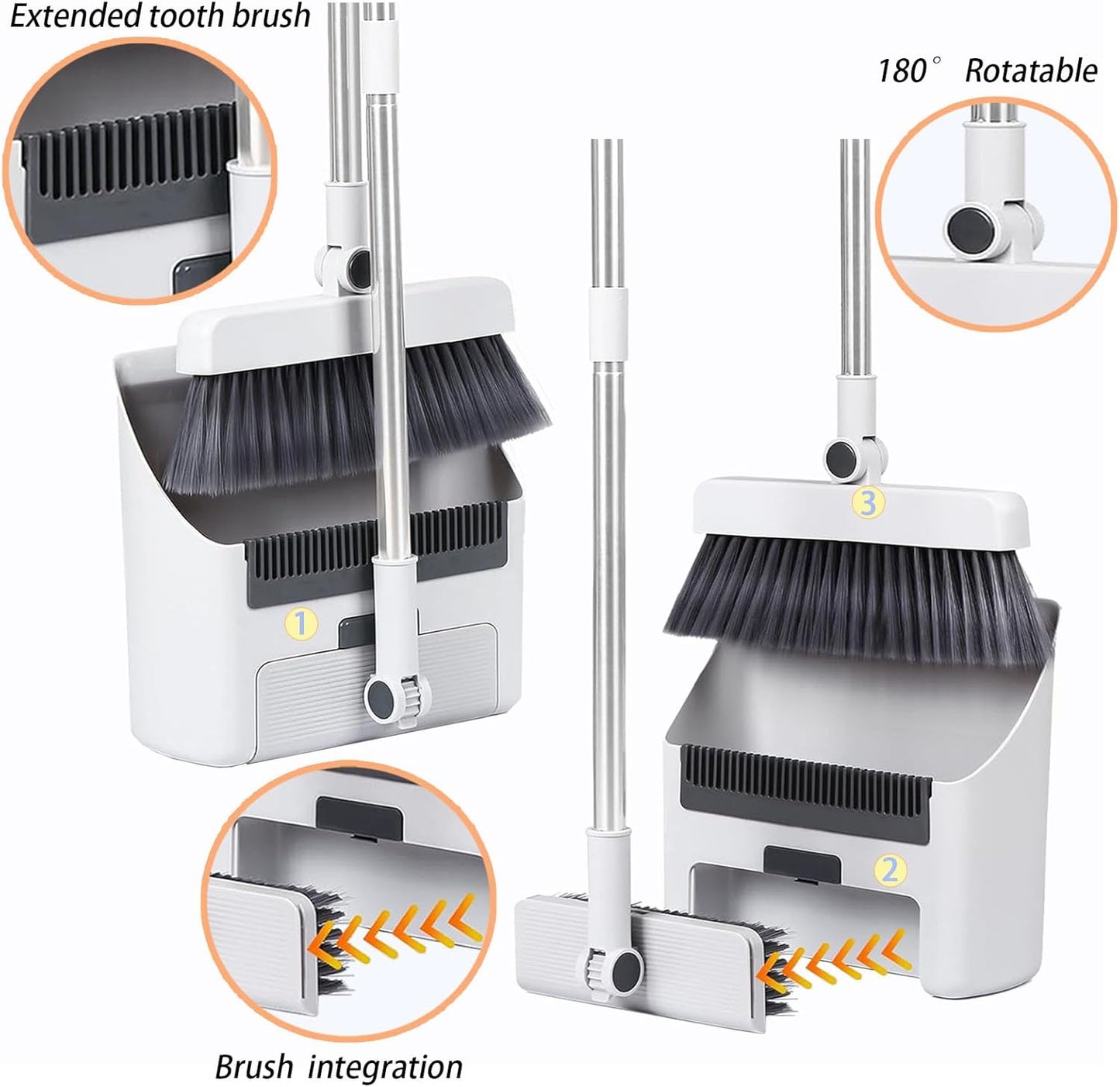 Heavy-Duty Long Handle Broom and Dustpan Cleaning Set for Home, White DEMO