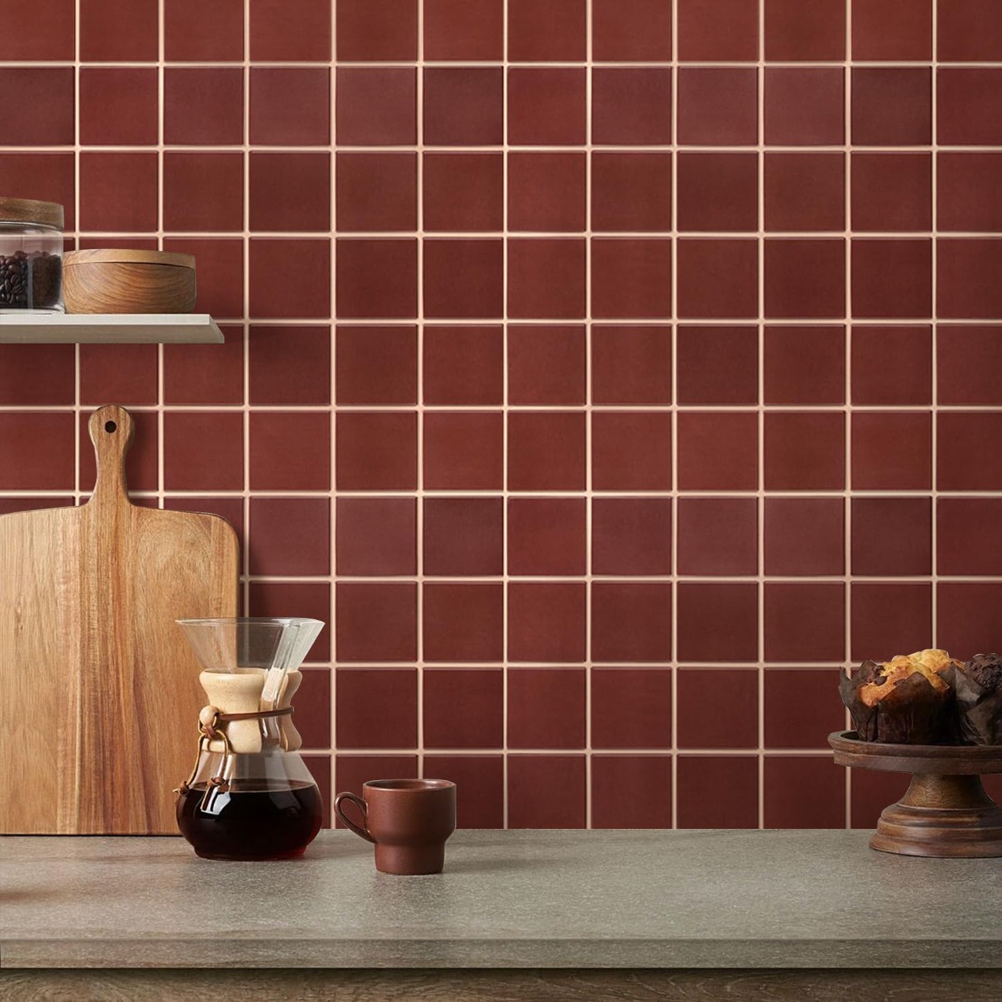Commomy Red Square Peel and Stick Backsplash Tiles 30x30cm Wall Stickers NEW