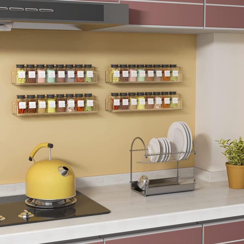 Clear Acrylic Wall Mounted Spice Rack Organizer for Kitchen Storage NEW