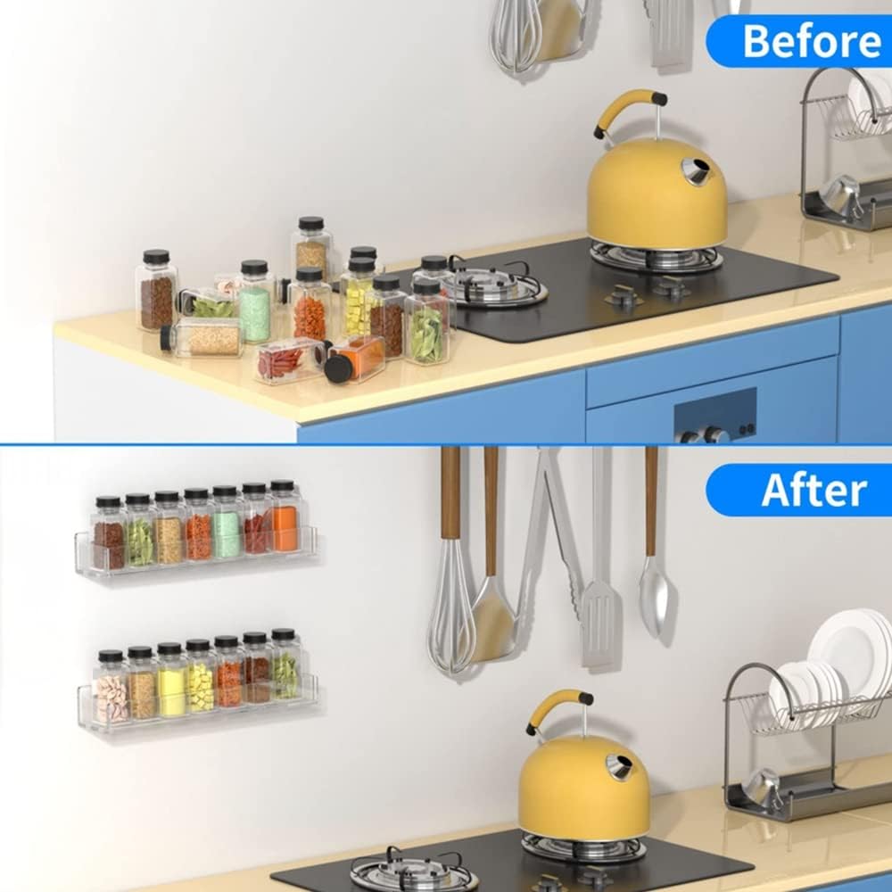 Clear Acrylic Wall Mounted Spice Rack Organizer for Kitchen Storage NEW