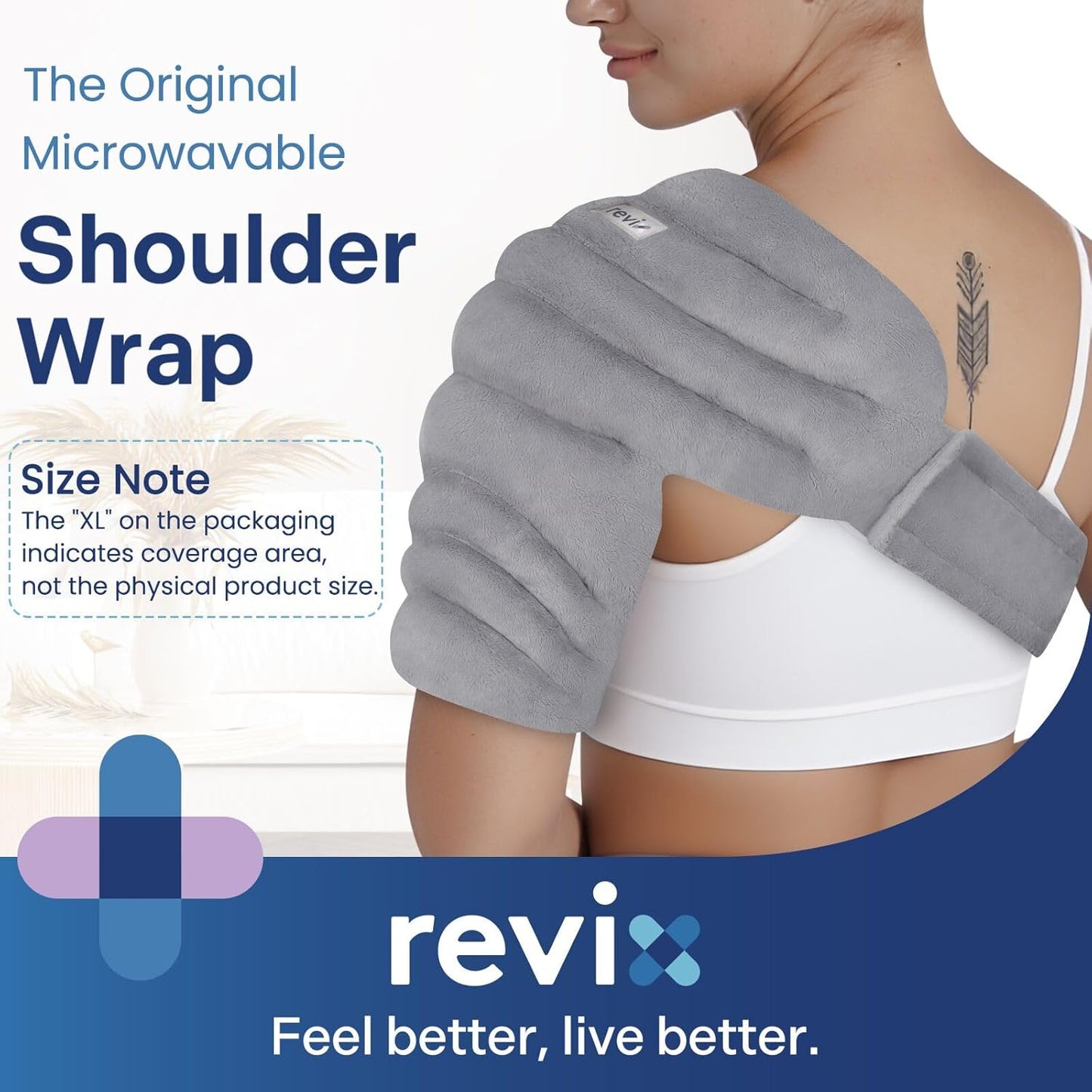REVIX Microwavable Shoulder Heating Pad Moist Heat Therapy Gray Standard NEW