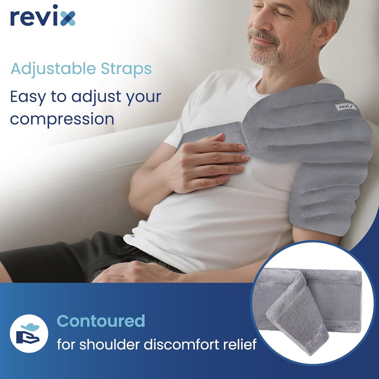 REVIX Microwavable Shoulder Heating Pad Moist Heat Therapy Gray Standard NEW