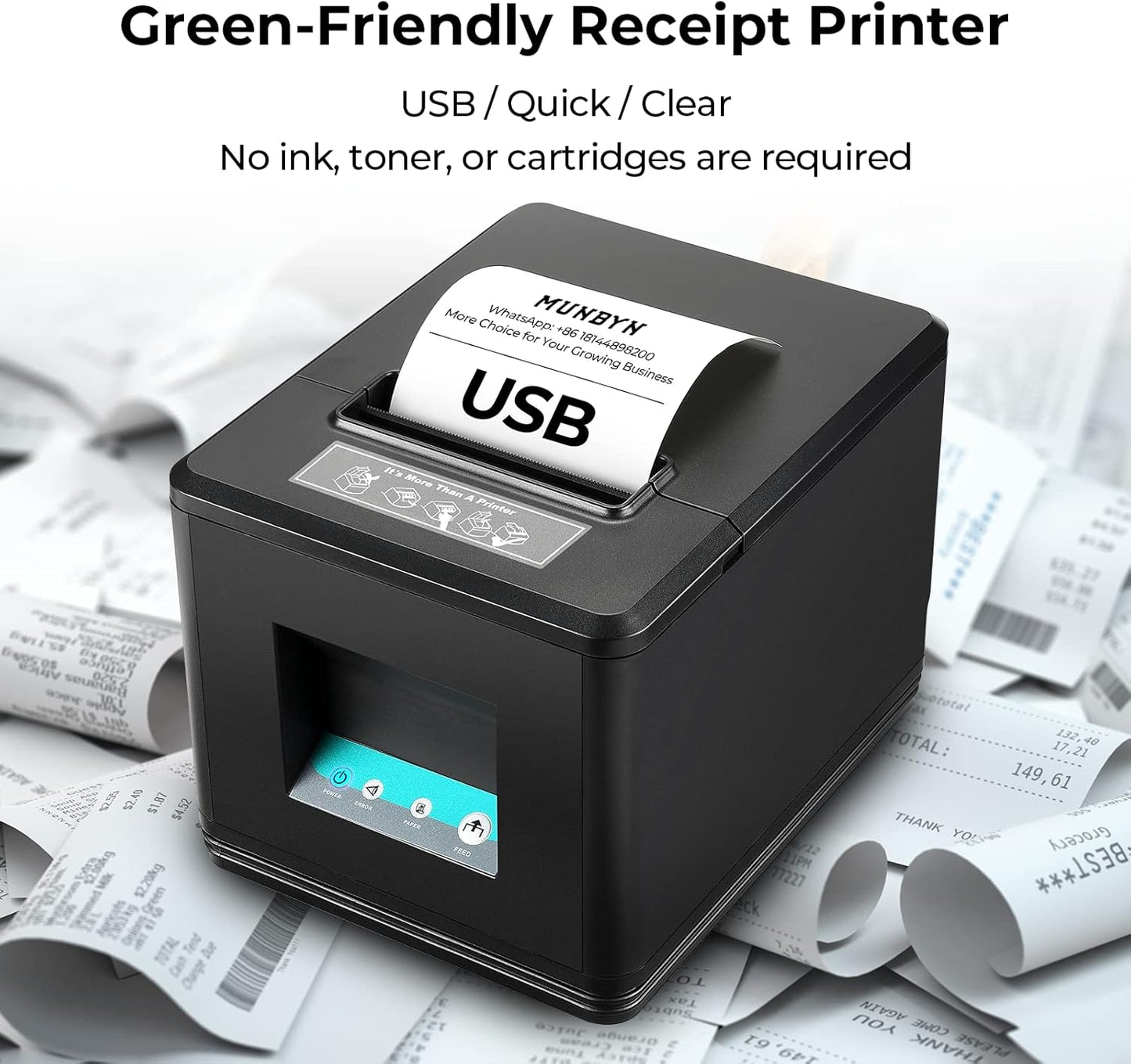 MUNBYN 203 dpi USB Portable Thermal Receipt Printer with Auto Cutter for DEMO