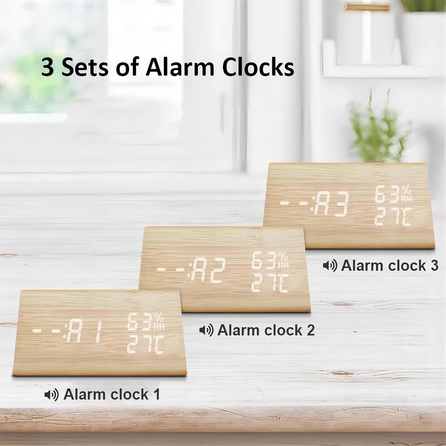Small Electronic Alarm Clock with LED Display Temperature Humidity Brown NEW