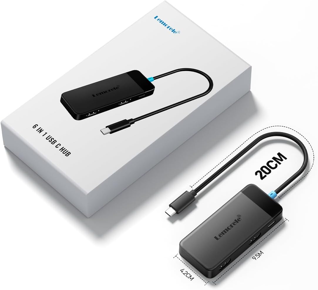 Lemorele 6-in-1 USB-C Hub with Dual HDMI 4K Ports, Docking Station for DEMO