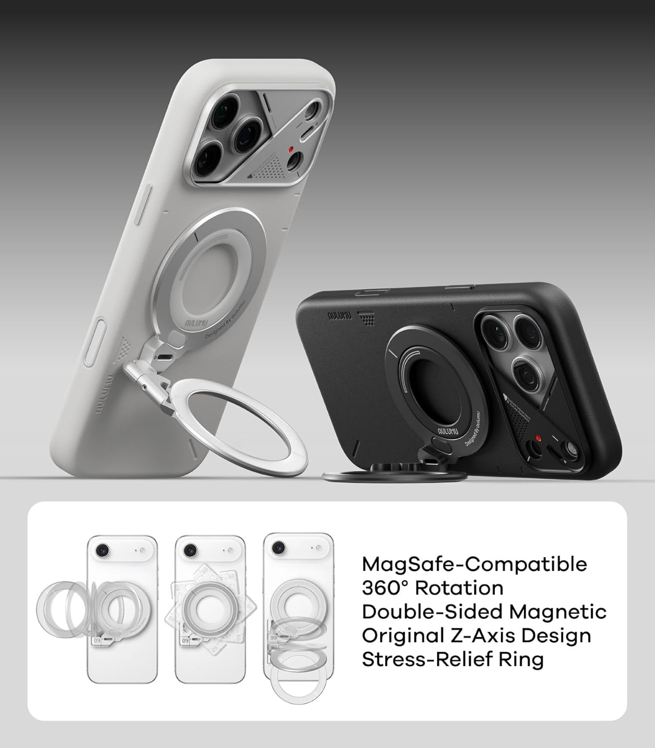 Aulumu Magnetic Grips Ring with Omnidirectional Rotation for MagSafe DEMO