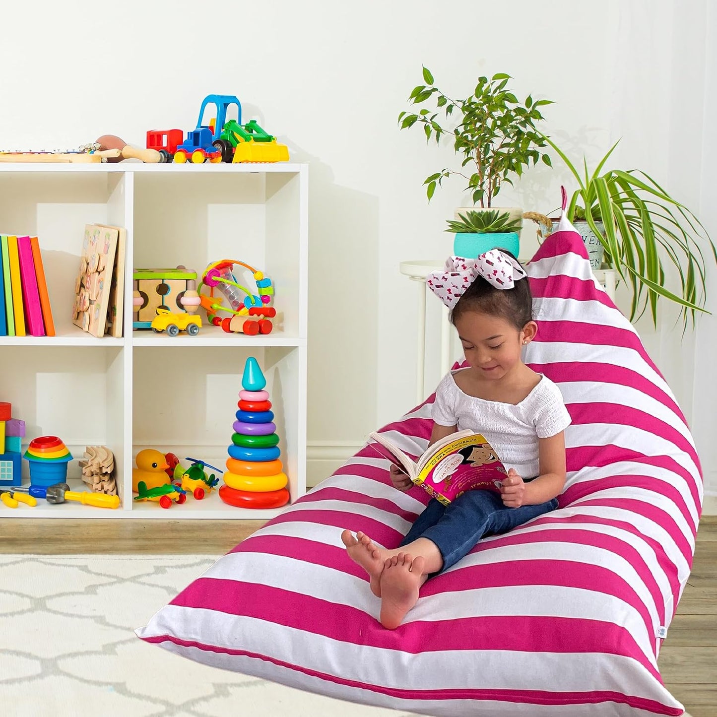 À Mes Petits XL Triangle Pink and White Stripes Bean Bag Chair 95cm x 145cm NEW