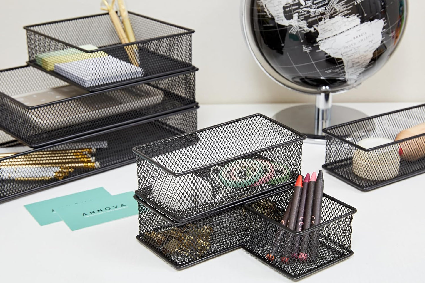 Annova Black Open Storage Bins Mesh Drawer Cabinet Shelf Organizer Basket NEW