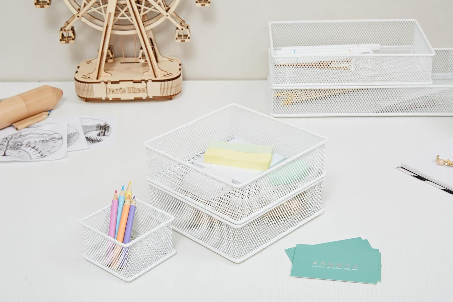 Annova Open Storage Bins Mesh Drawer Organizer Basket Light Purple Size NEW