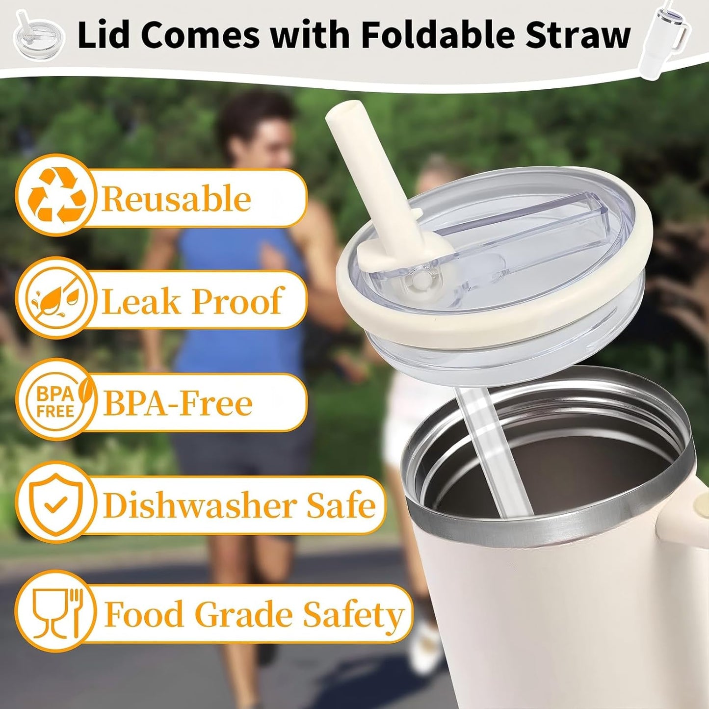 40oz White Tumblers with Detachable Flip Straw Lid, Set of 2 Size 40oz NEW