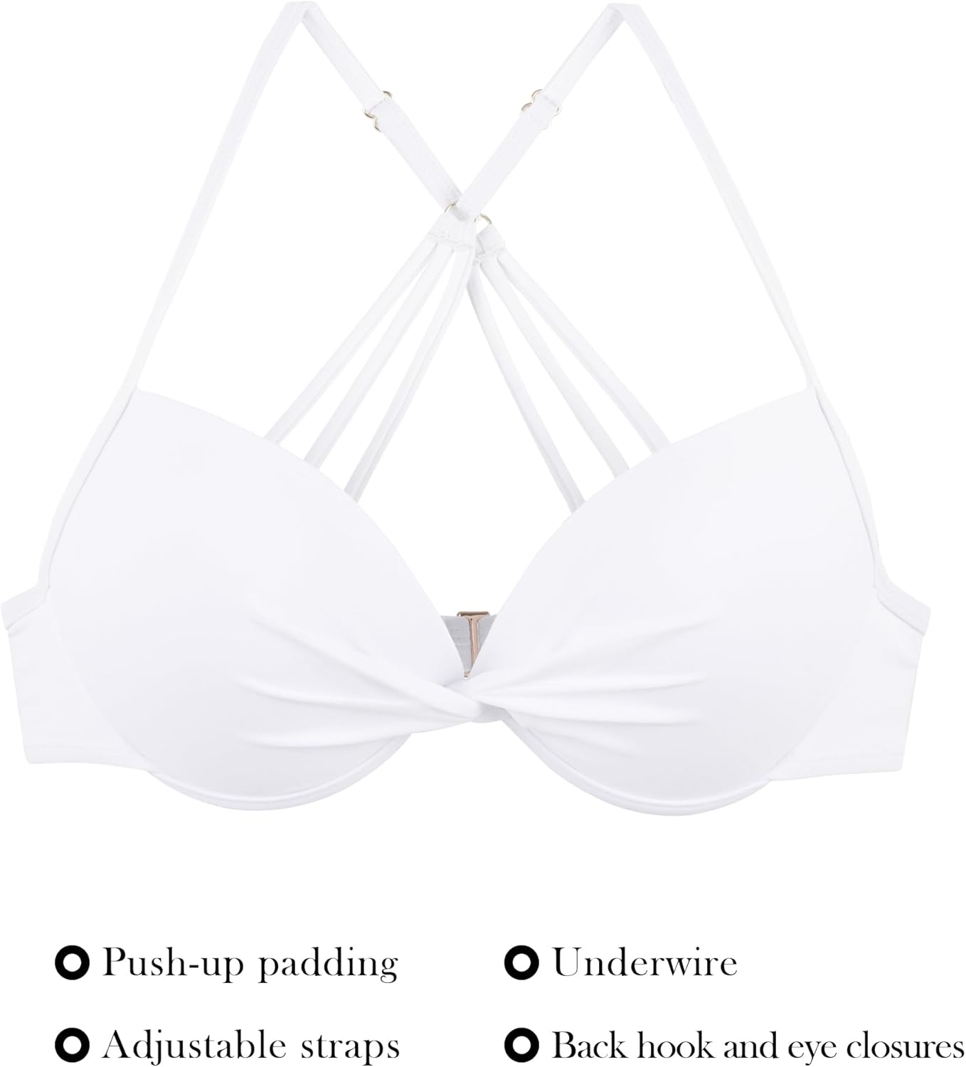 RELLECIGA Women's Underwire Push-Up Bikini Top, White, Large Size, Tops NEW