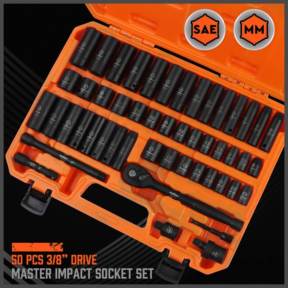 HORUSDY 50-Piece 3/8" Drive Impact Socket Set Standard SAE 5/16 to 3/4 Inch DEMO