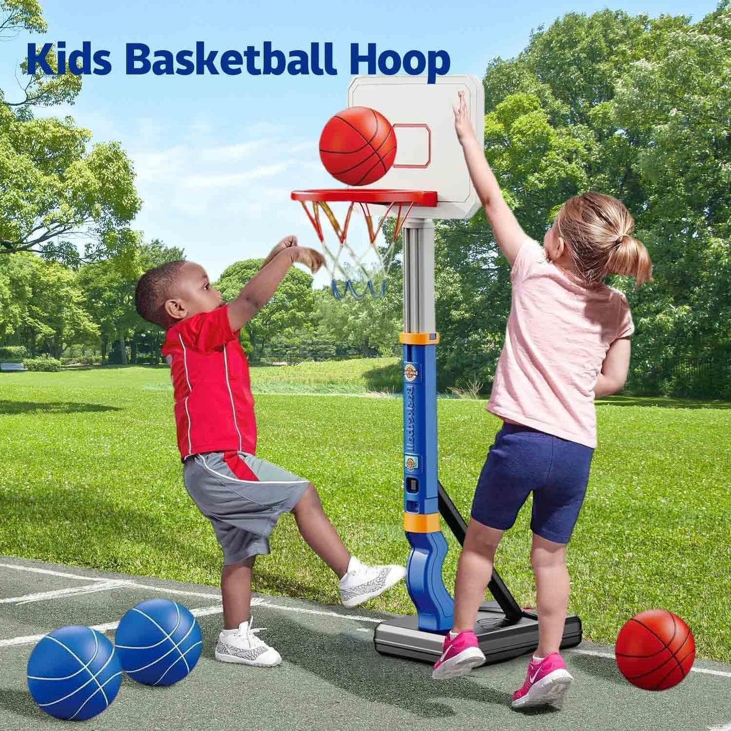 Adjustable 2-8 Ft Height Portable Blue Basketball Hoop for Kids & Toddlers DEMO