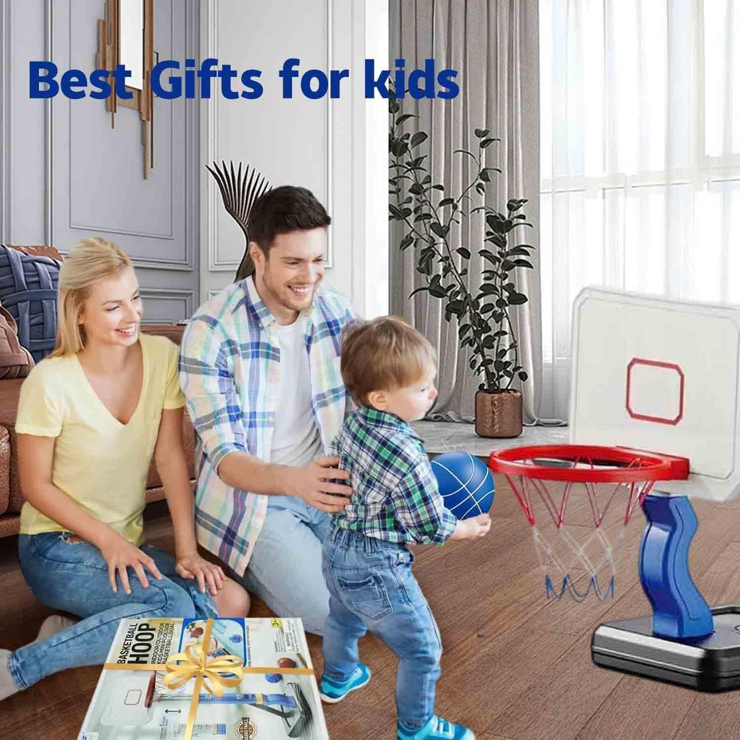 Adjustable 2-8 Ft Height Portable Blue Basketball Hoop for Kids & Toddlers DEMO
