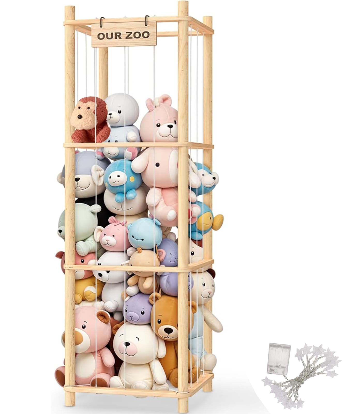 Wooden Shelves Cute Zoo Toy Holder Organizer Shelf 15.7x15.7x53.5 inches NEW