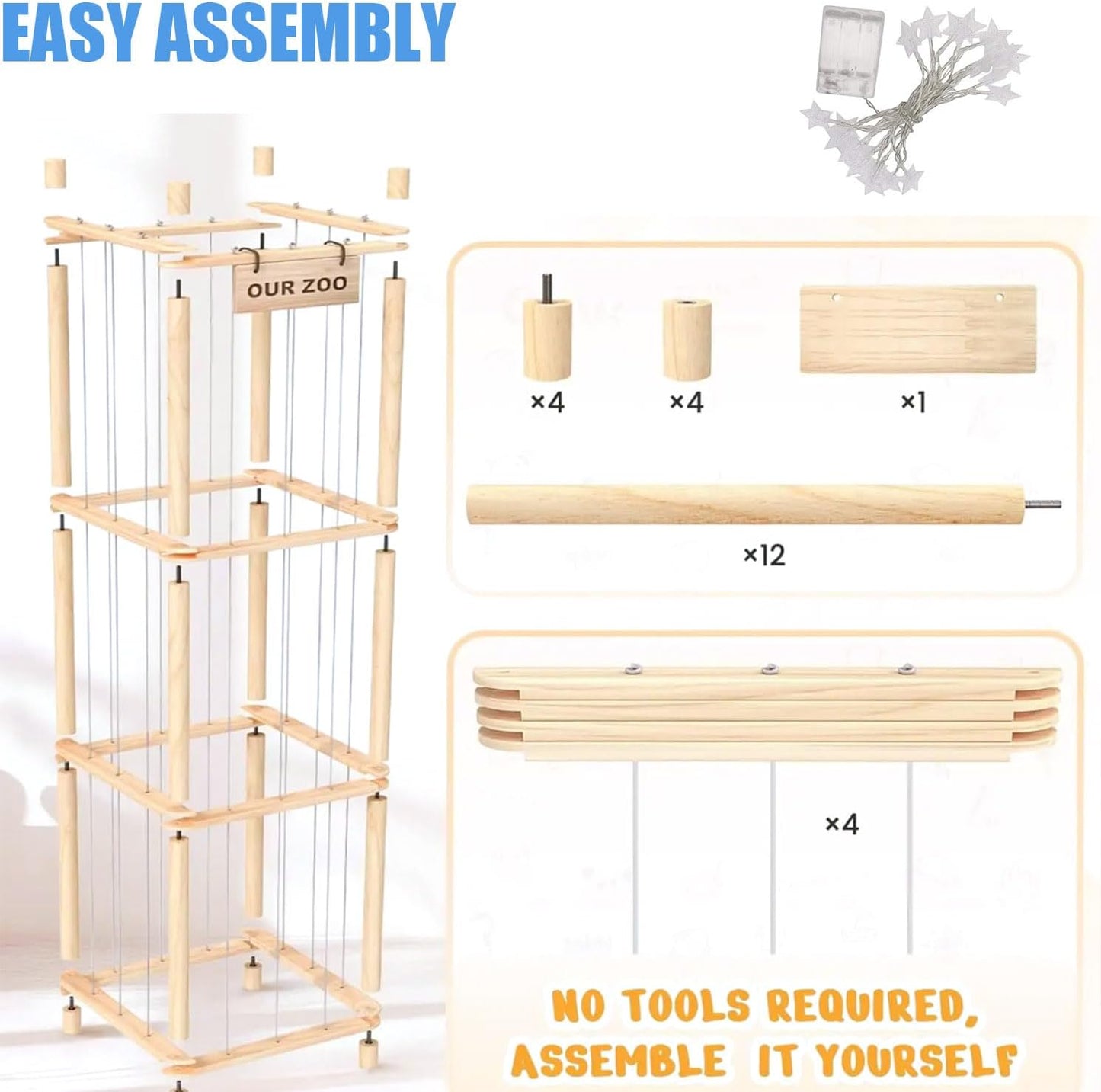 Wooden Shelves Cute Zoo Toy Holder Organizer Shelf 15.7x15.7x53.5 inches NEW