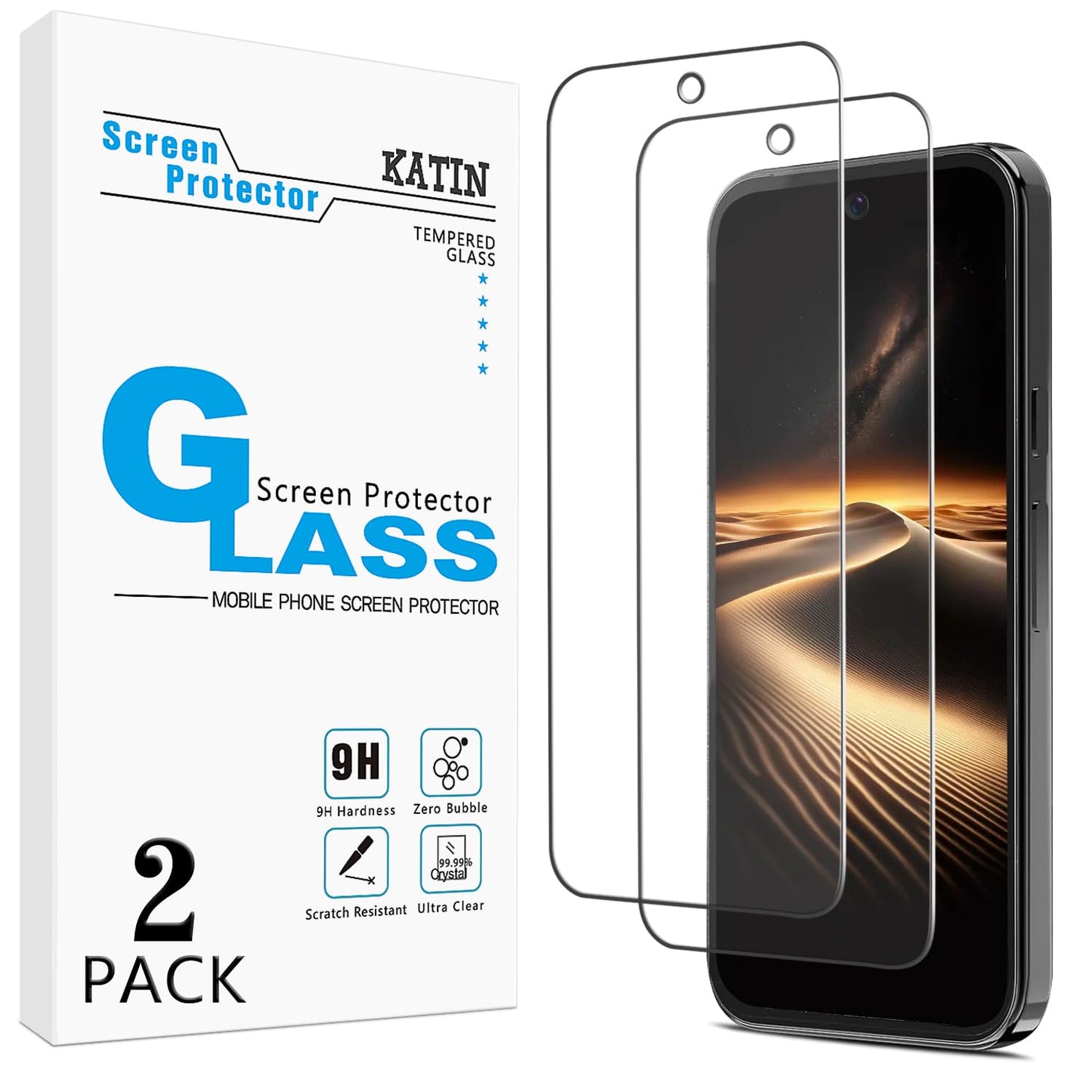 KATIN Clear Tempered Glass Screen Protector for Google Pixel 10 Pro Phone NEW