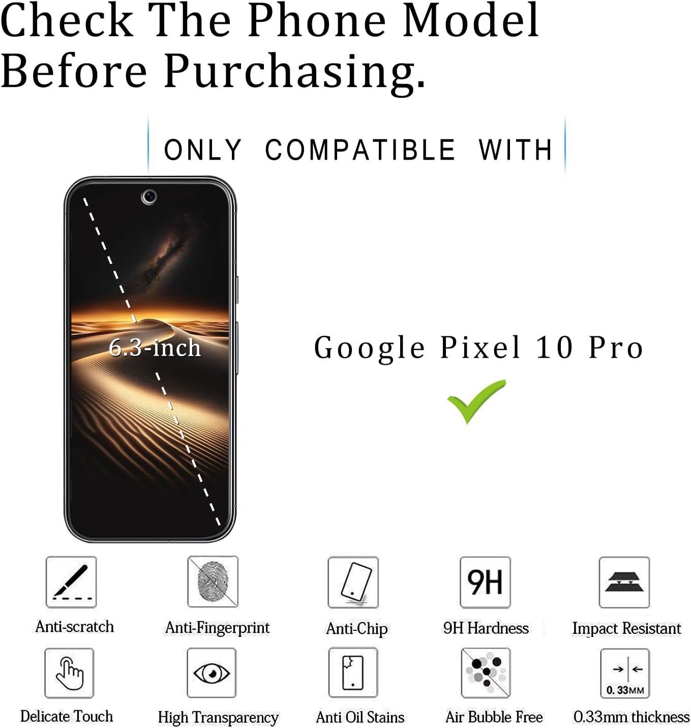 KATIN Clear Tempered Glass Screen Protector for Google Pixel 10 Pro Phone NEW