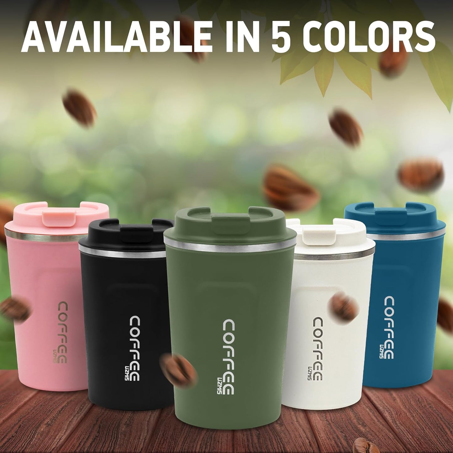 Stainless Steel Insulated Travel Mug with Leak-Proof Lid, Green, 380ml NEW
