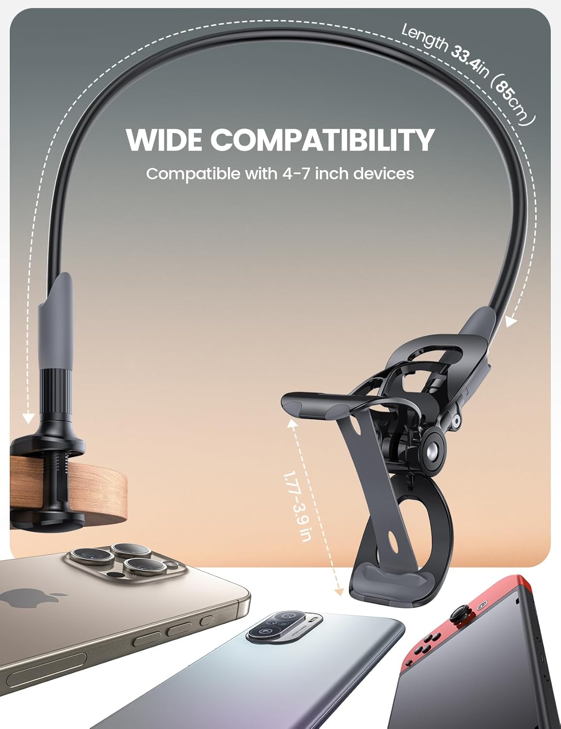 Lamicall Flexible Gooseneck Phone Holder Adjustable Bedstand Desk Mount NEW