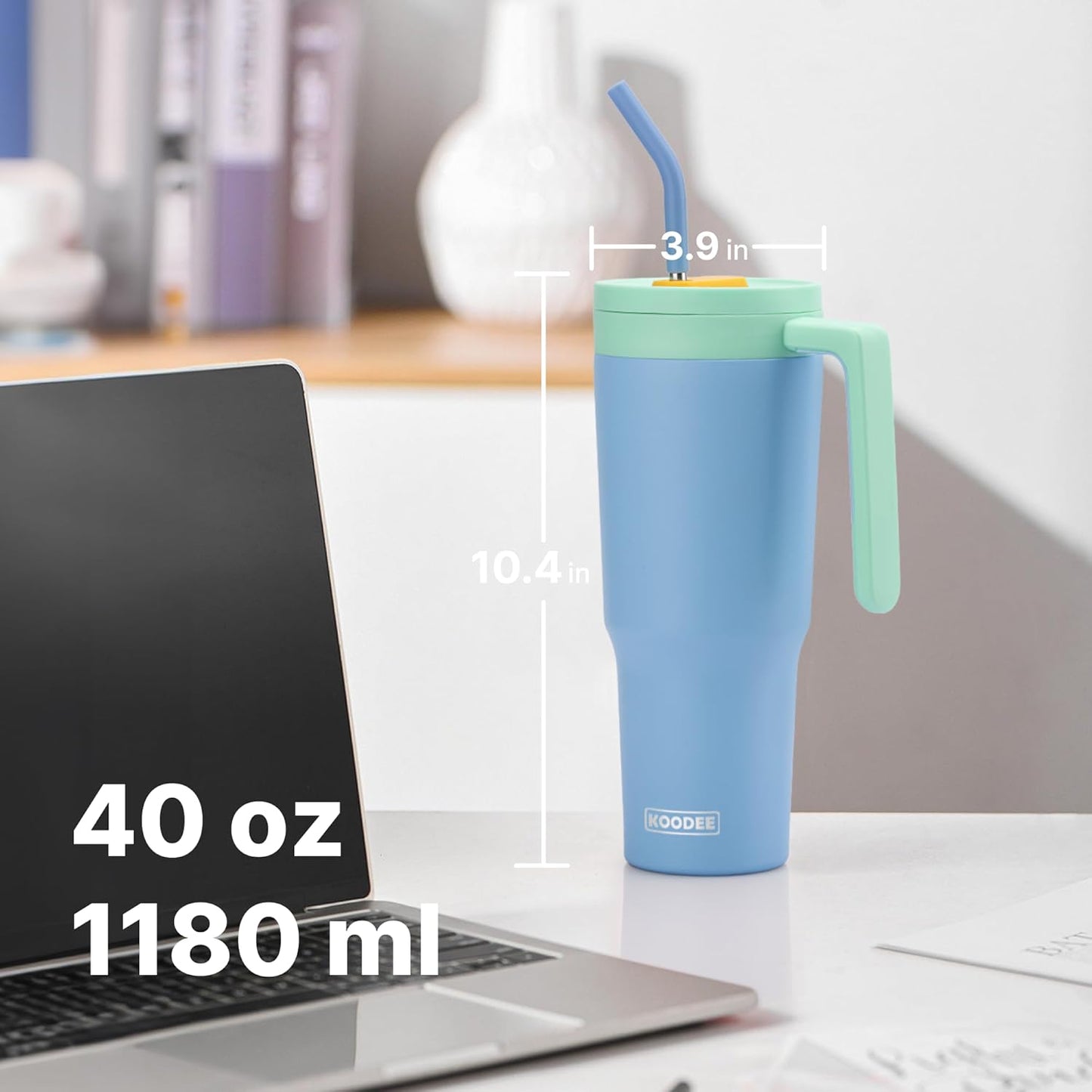 koodee 40oz Tumblers Vacuum Insulated Stainless Steel Tumbler with Straw NEW