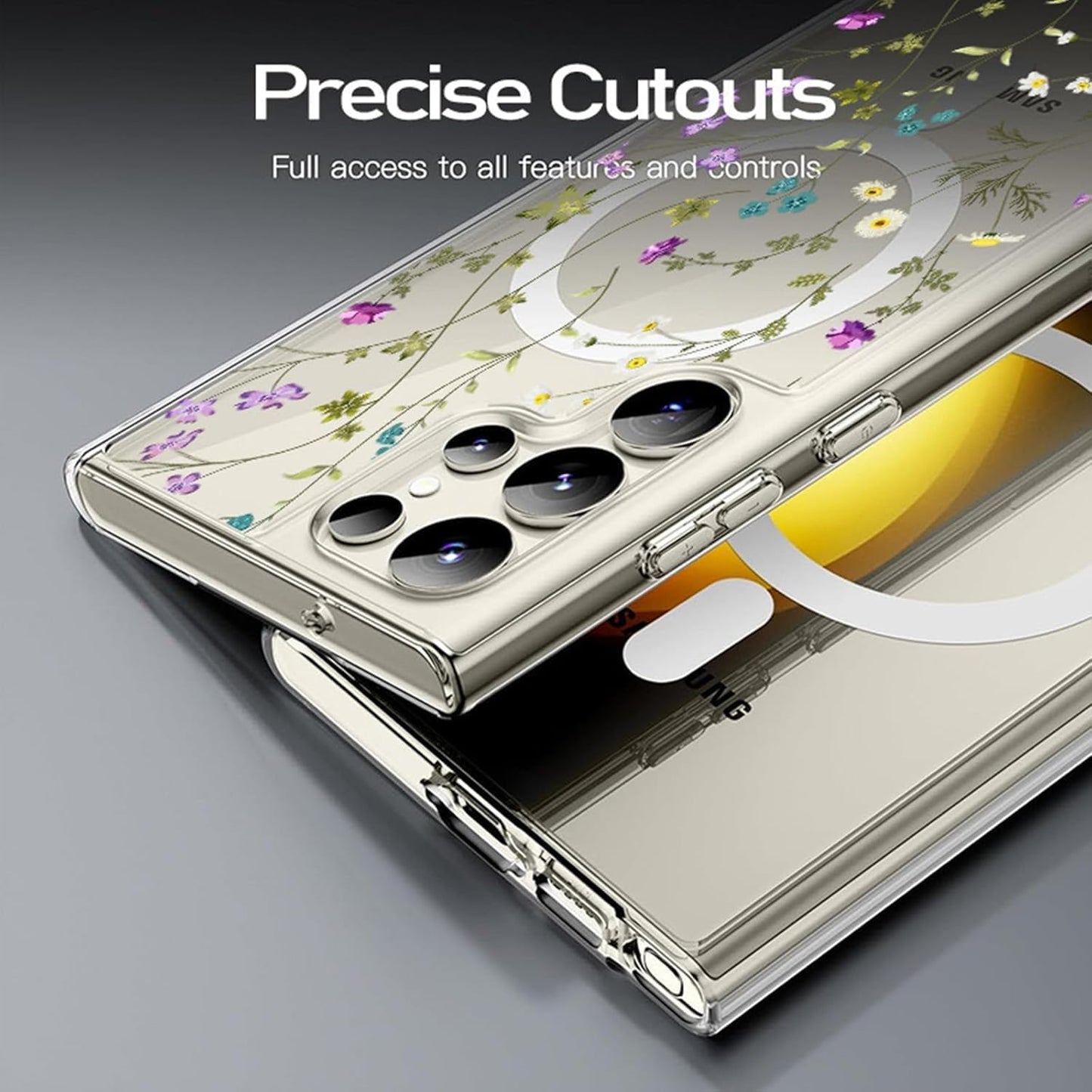 Stylish Clear Floral Phone Case for Samsung Galaxy S24 Ultra DEMO