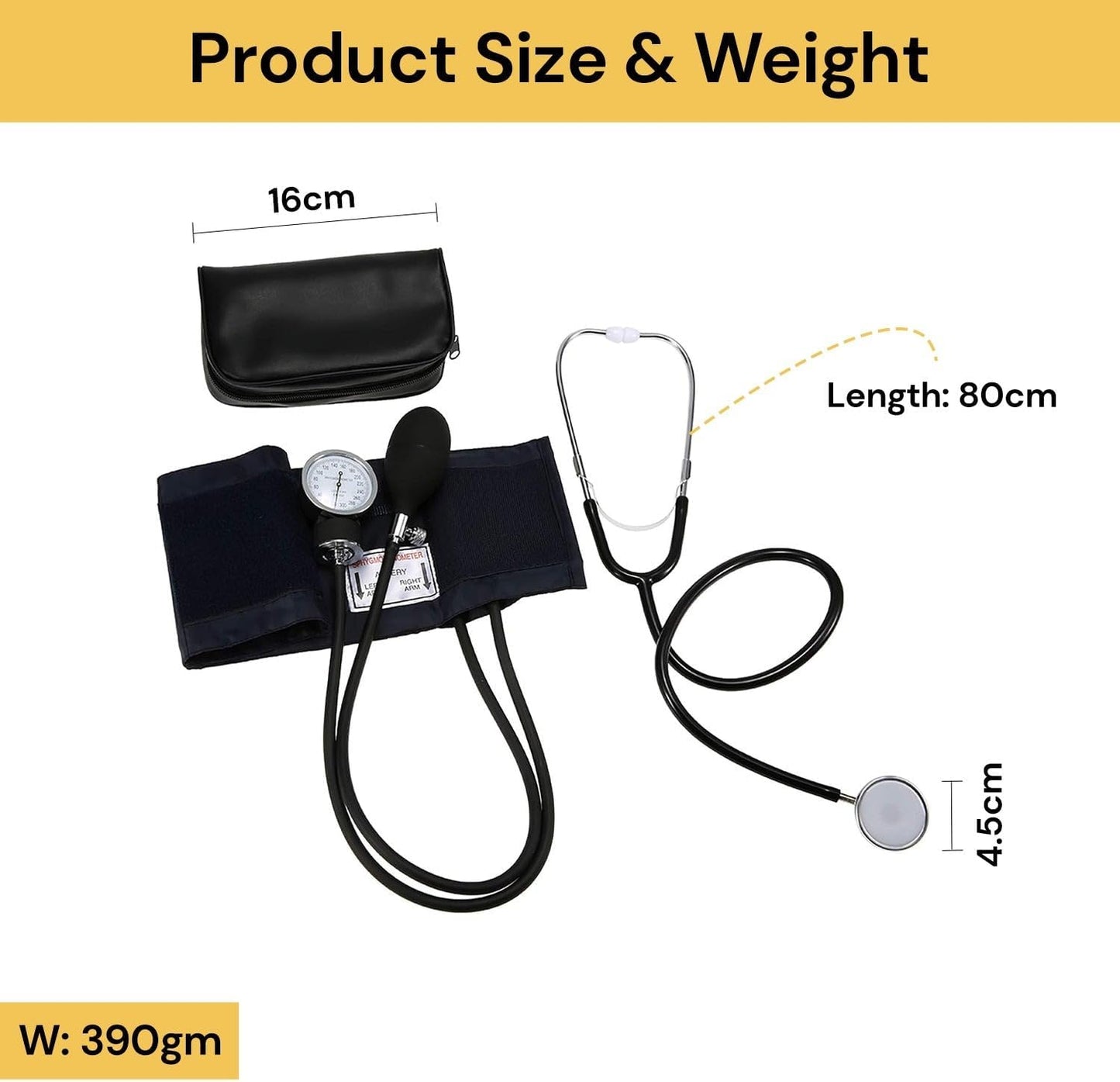 Upper Arm Blood Pressure Monitor Kit Stethoscope Black Size 18.5*10*7 cm NEW