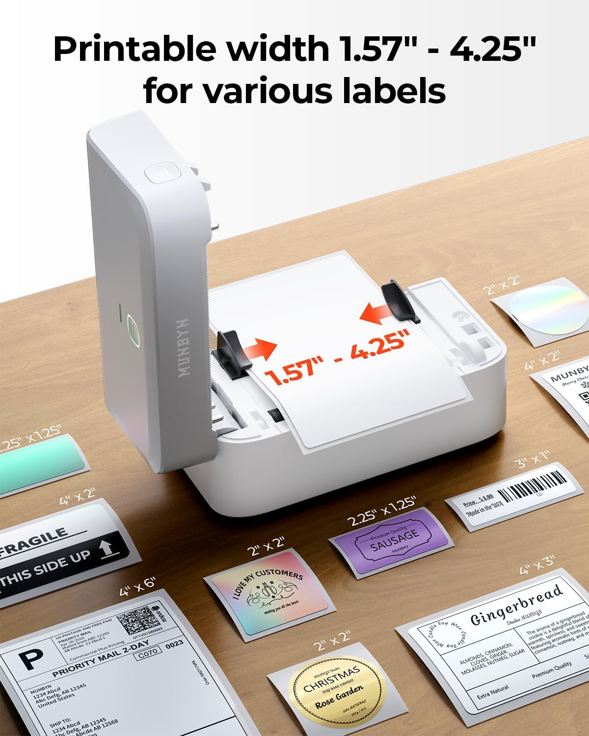 MUNBYN Bluetooth Thermal Label Printer for Shipping, 4x6 Labels, Electronics NEW