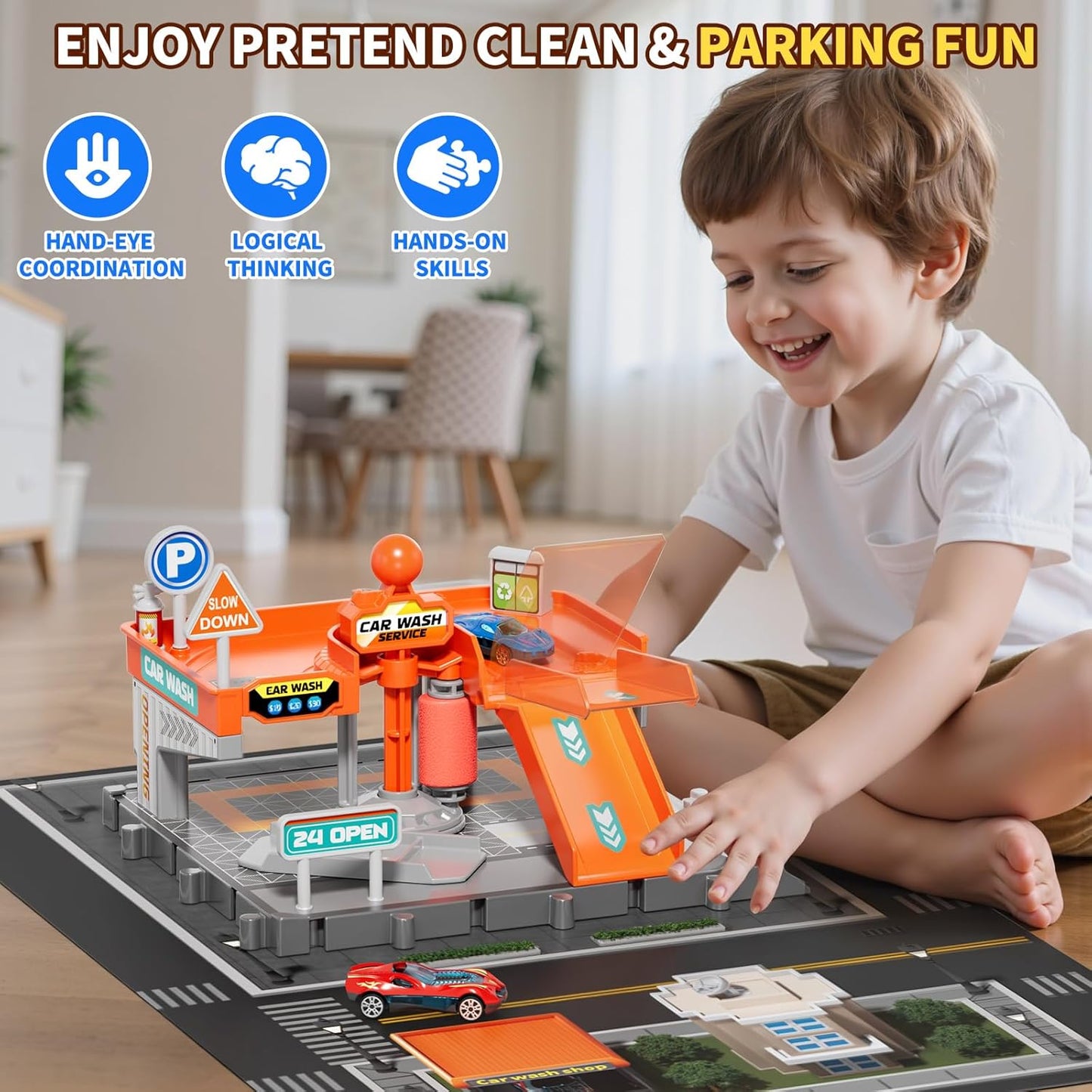 MSKOLER Toy Car Wash Playset with Lights & Sounds, Multi-Color, 7.28" x NEW