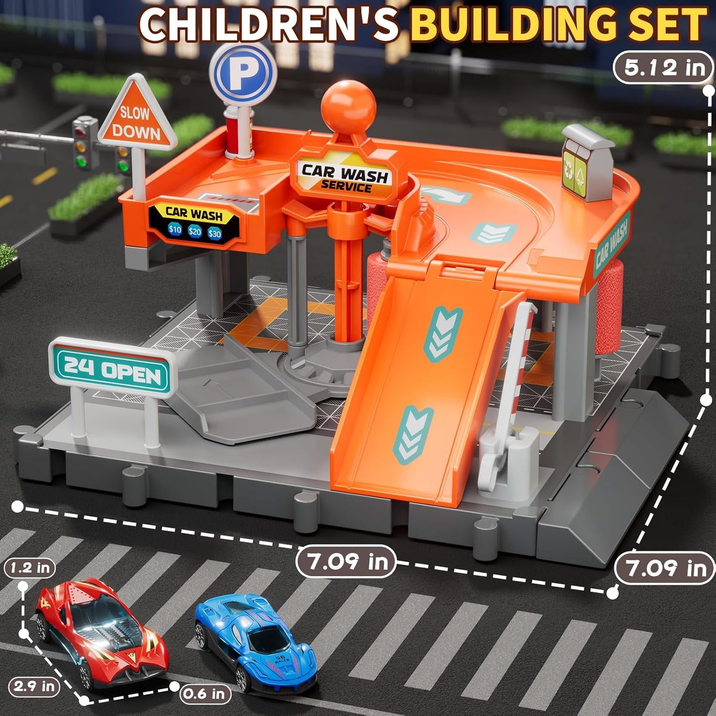 MSKOLER Toy Car Wash Playset with Lights & Sounds, Multi-Color, 7.28" x NEW