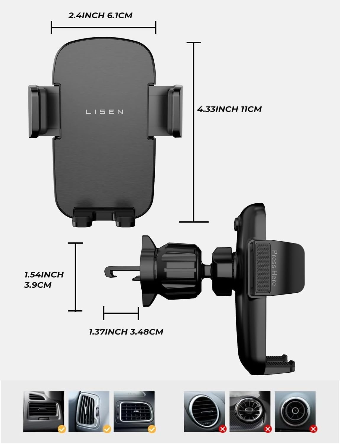 LISEN Dash-Mounted Phone Holder for Car with Thick Cases, Black - Secure NEW