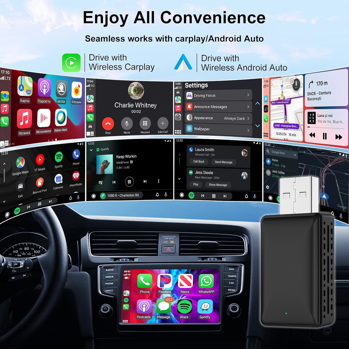 VCARLINKPLAY 2-in-1 Input Adapters Wireless CarPlay Adapter Plug & Play DEMO