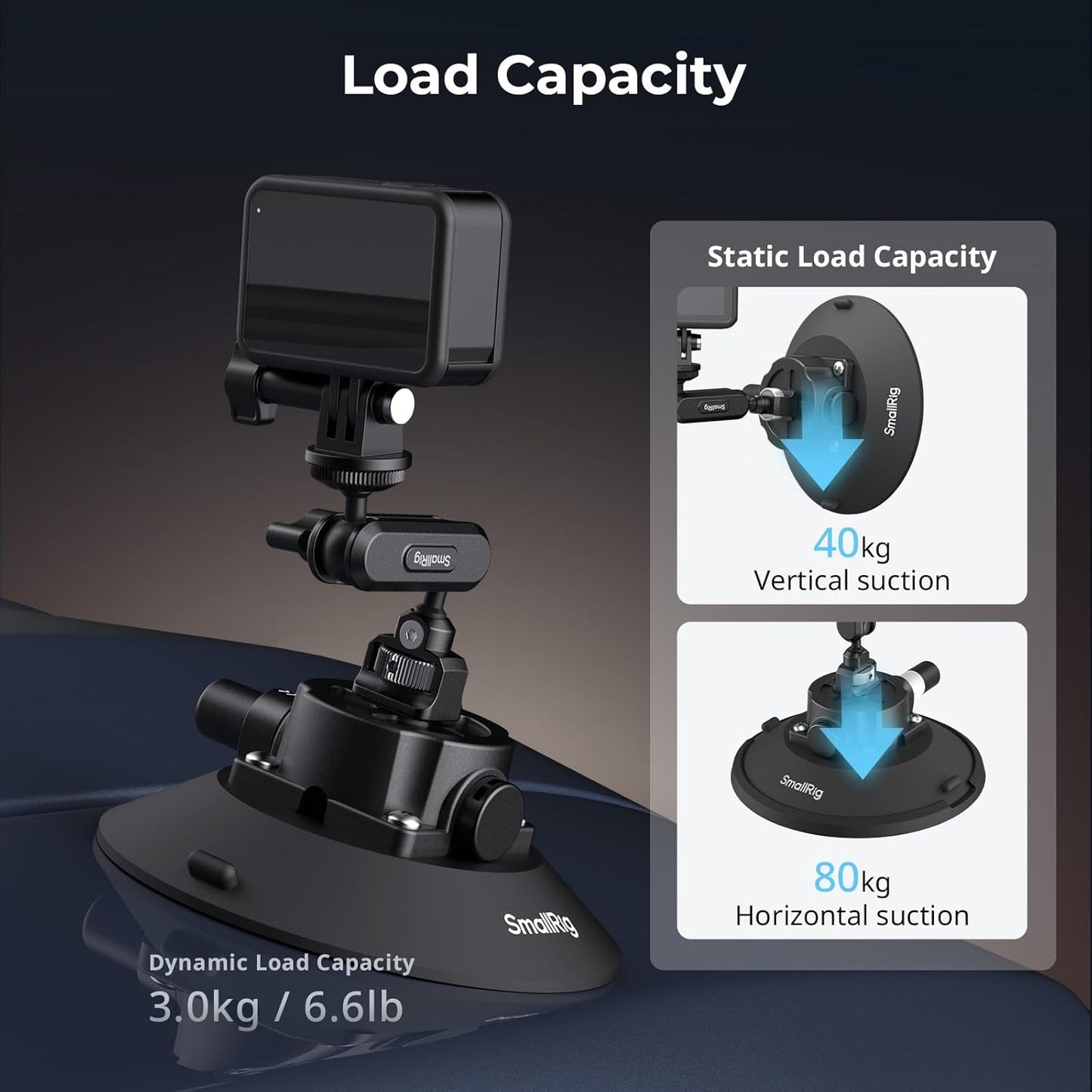 SMALLRIG 6" Suction Cup Mount for GoPro & Action Cameras, Black Finish NEW