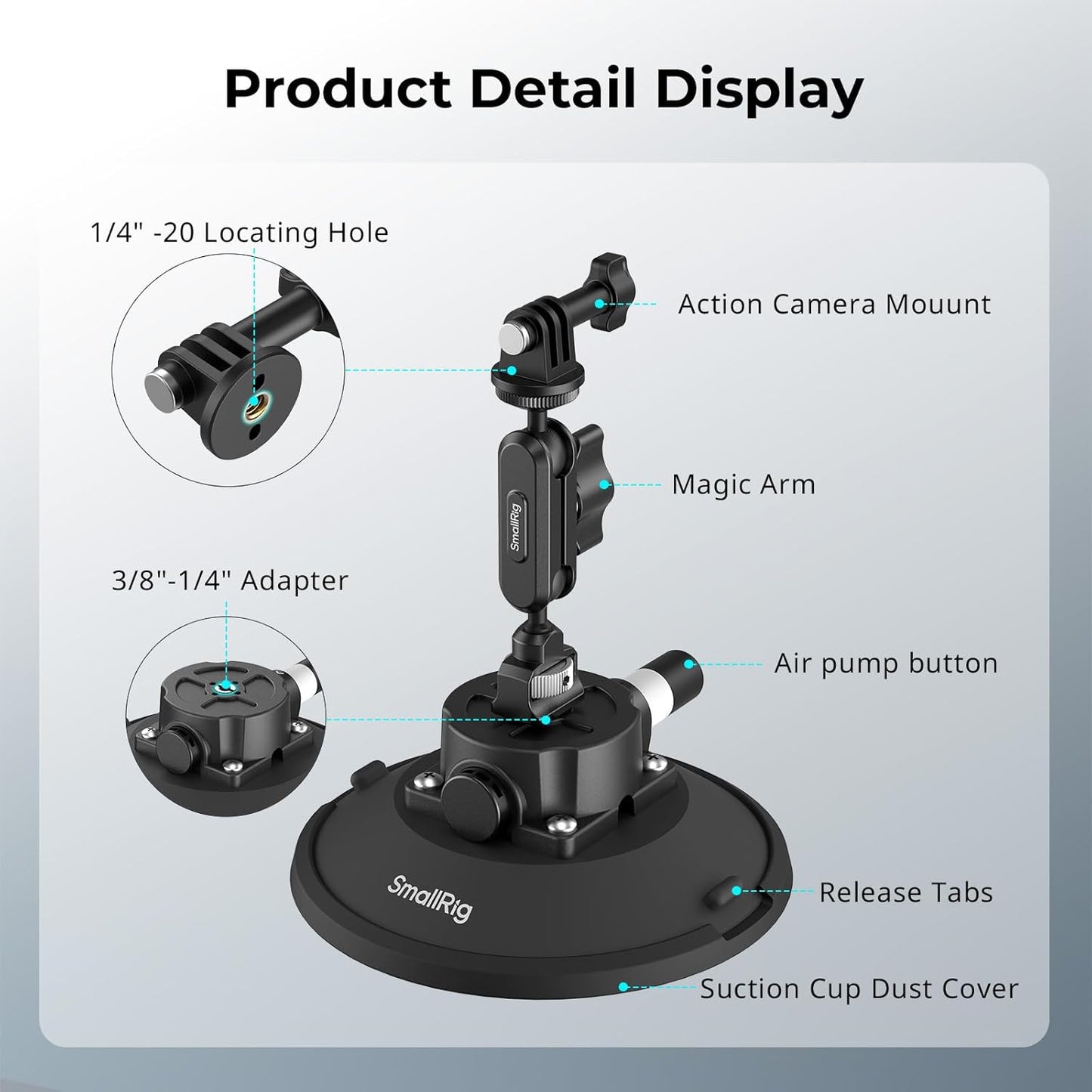 SMALLRIG 6" Suction Cup Mount for GoPro & Action Cameras, Black Finish NEW