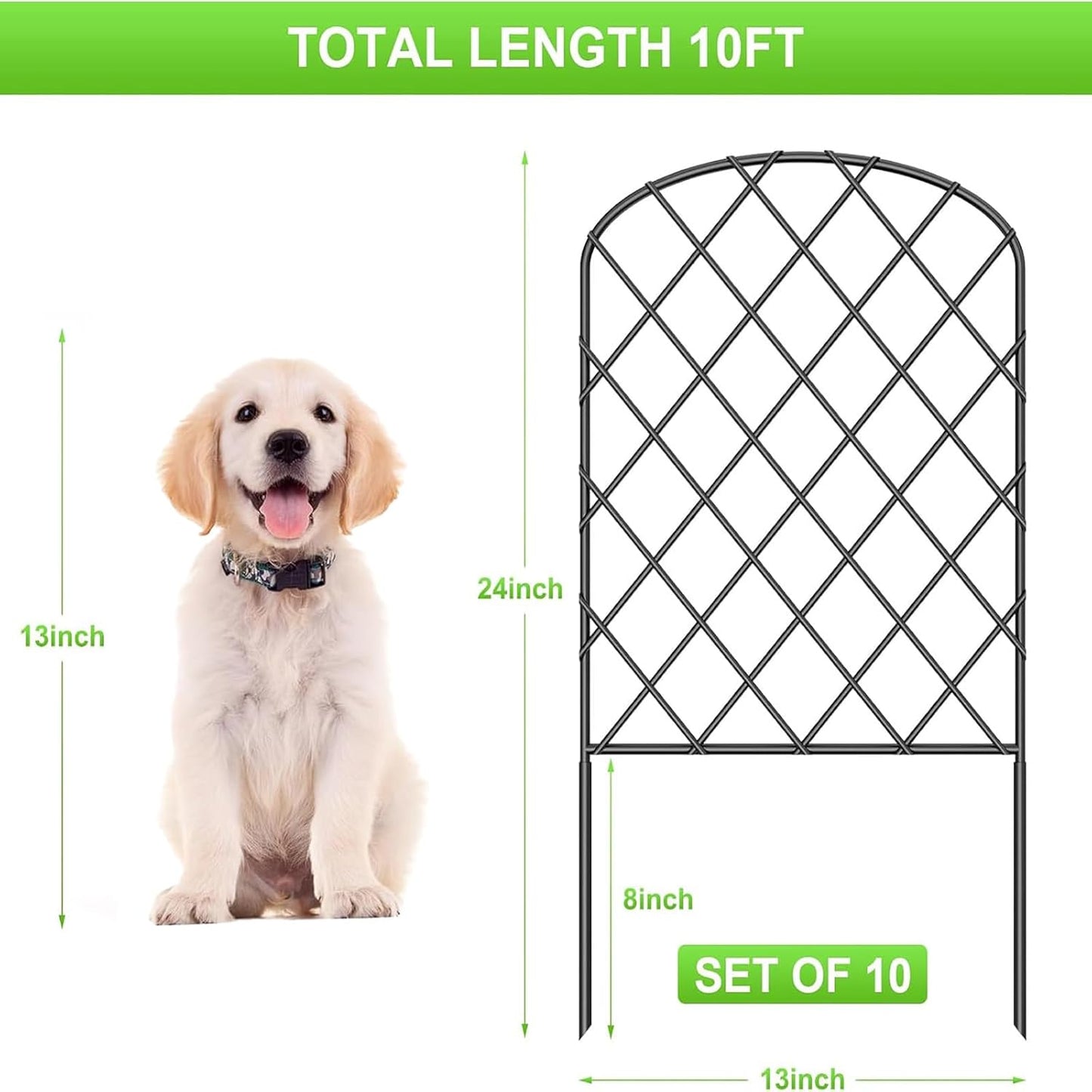 Decorative 24"x13" Outdoor Metal Garden Fence Border Barrier in Black Size NEW