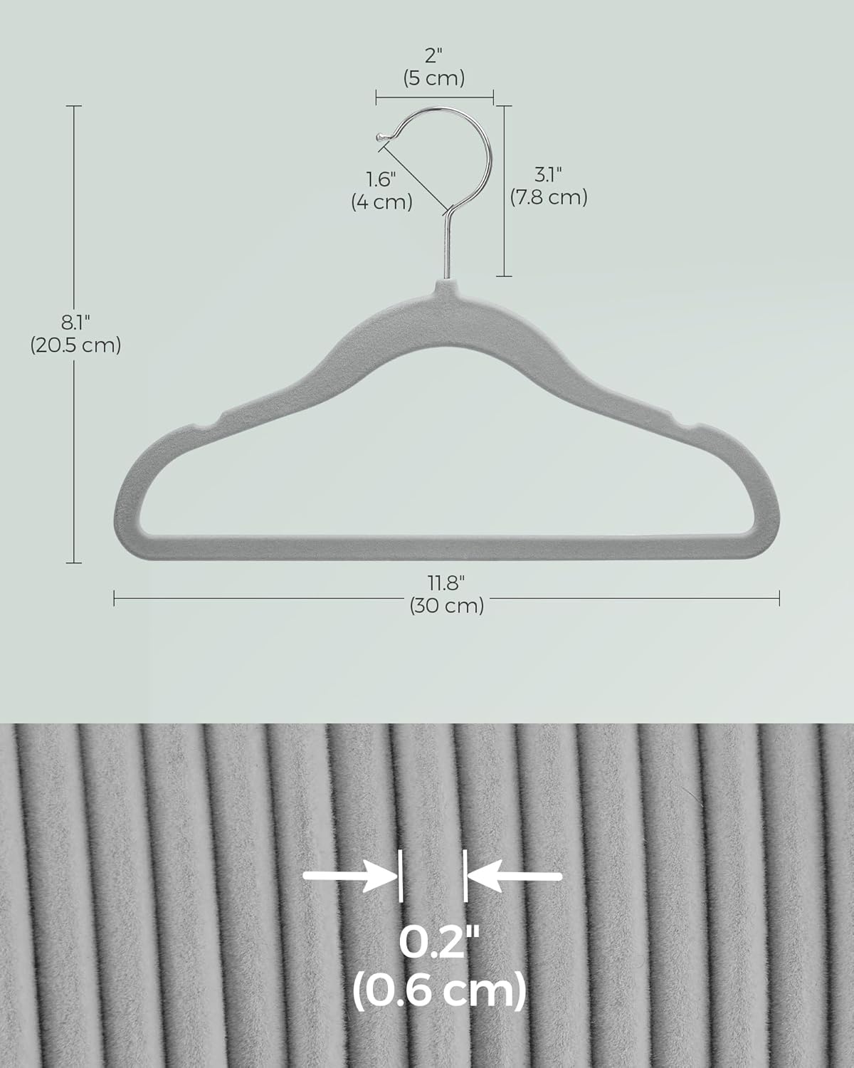 SONGMICS 50 Pack Hangers for Closet 11.8 x 8.1 Inches Grey Plastic Velvet NEW