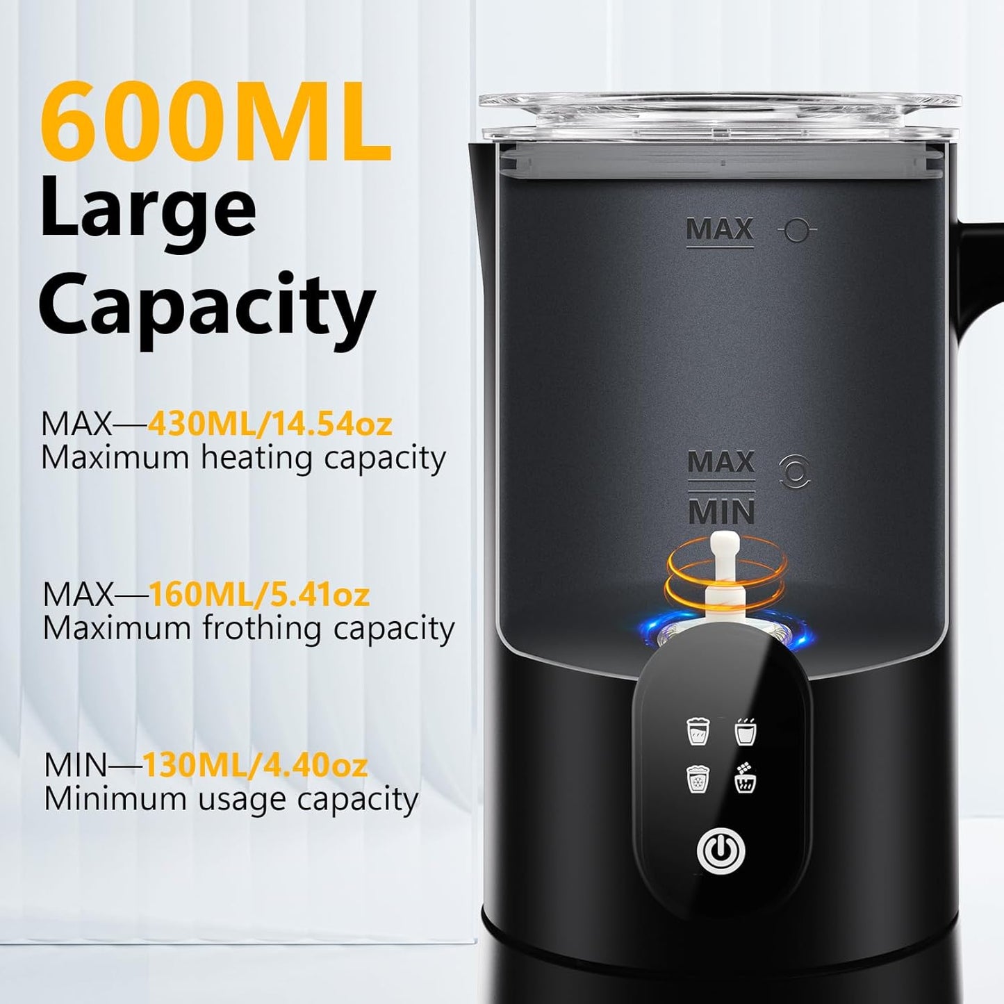 Homtronics 4-in-1 Electric Milk Frother, Steamer, Foamer & Pitcher in Black DEMO