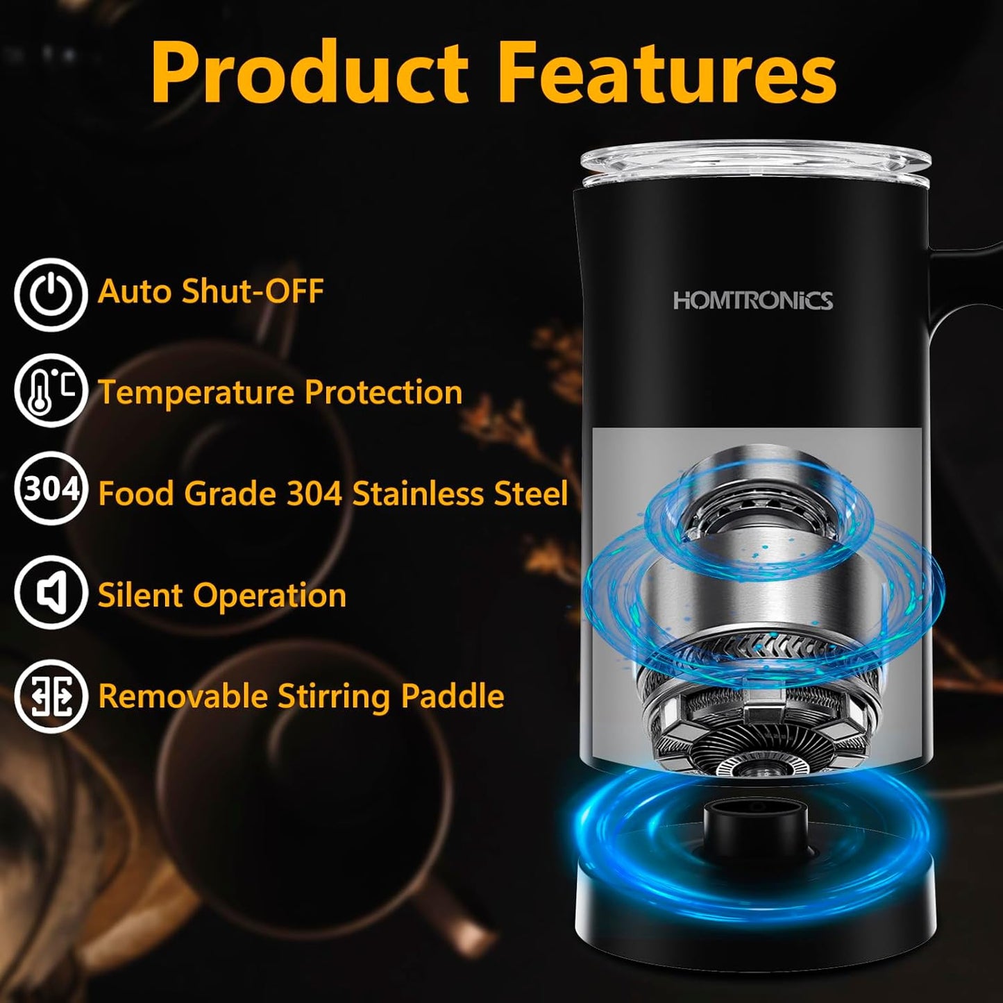 Homtronics 4-in-1 Electric Milk Frother, Steamer, Foamer & Pitcher in Black DEMO
